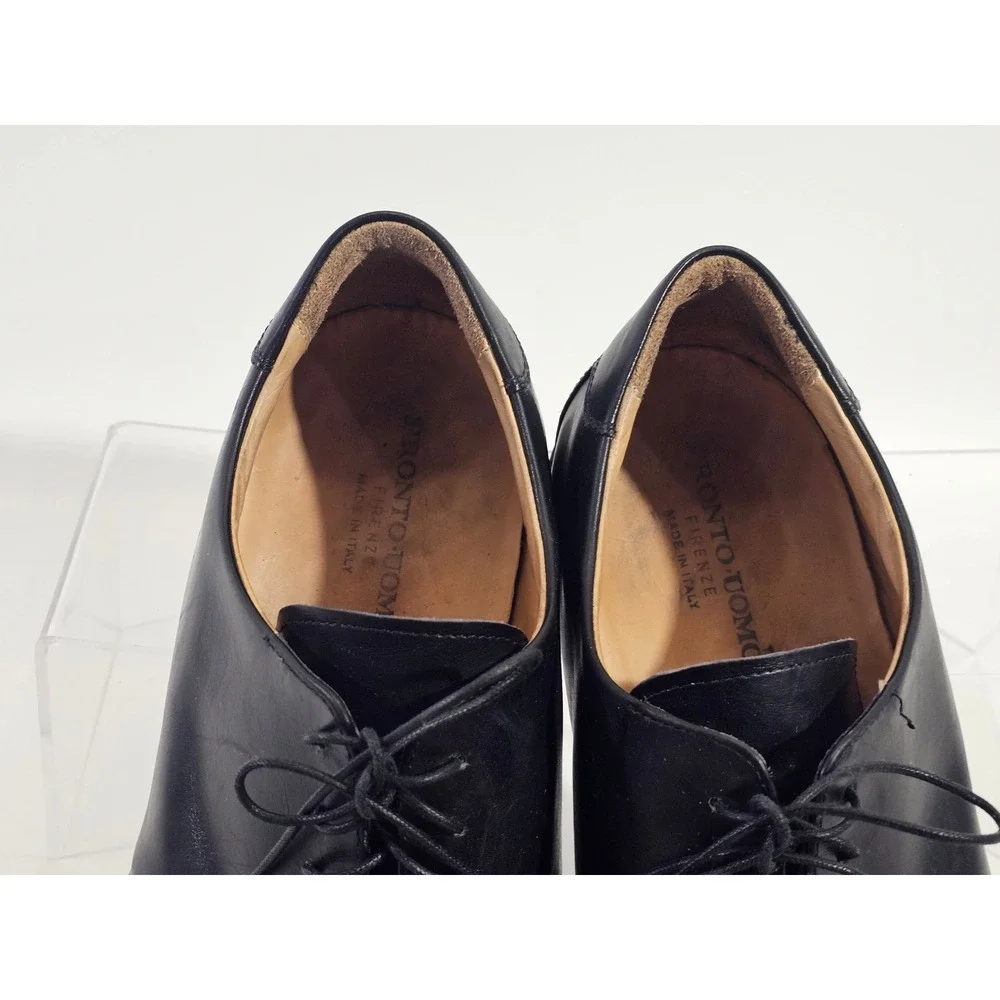 PRONTO‎ UOMO Black Leather Square Toe Derby Dress Shoes Men 13 M Made Italy EUC